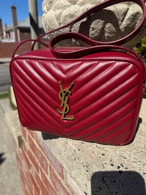 YSL  NWT,  Red Quilted CalfskinCamera Bag in Med. Brass Hardware.& Adj. Strap